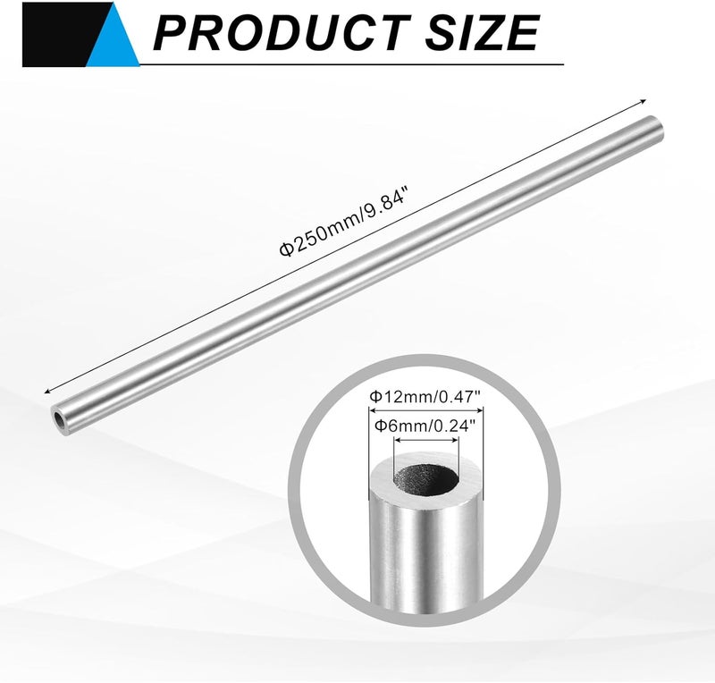 uxcell 304 Stainless Steel Tube, 6mm ID 12mm OD 250mm Length Round Seamless Straight Steel Metal Capillary Pipe Tubing for Industry DIY Projects - Image 2